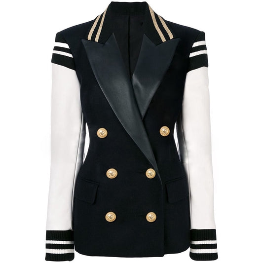 HIGH STREET Stylish Varsity Leather Patchwork Jacket