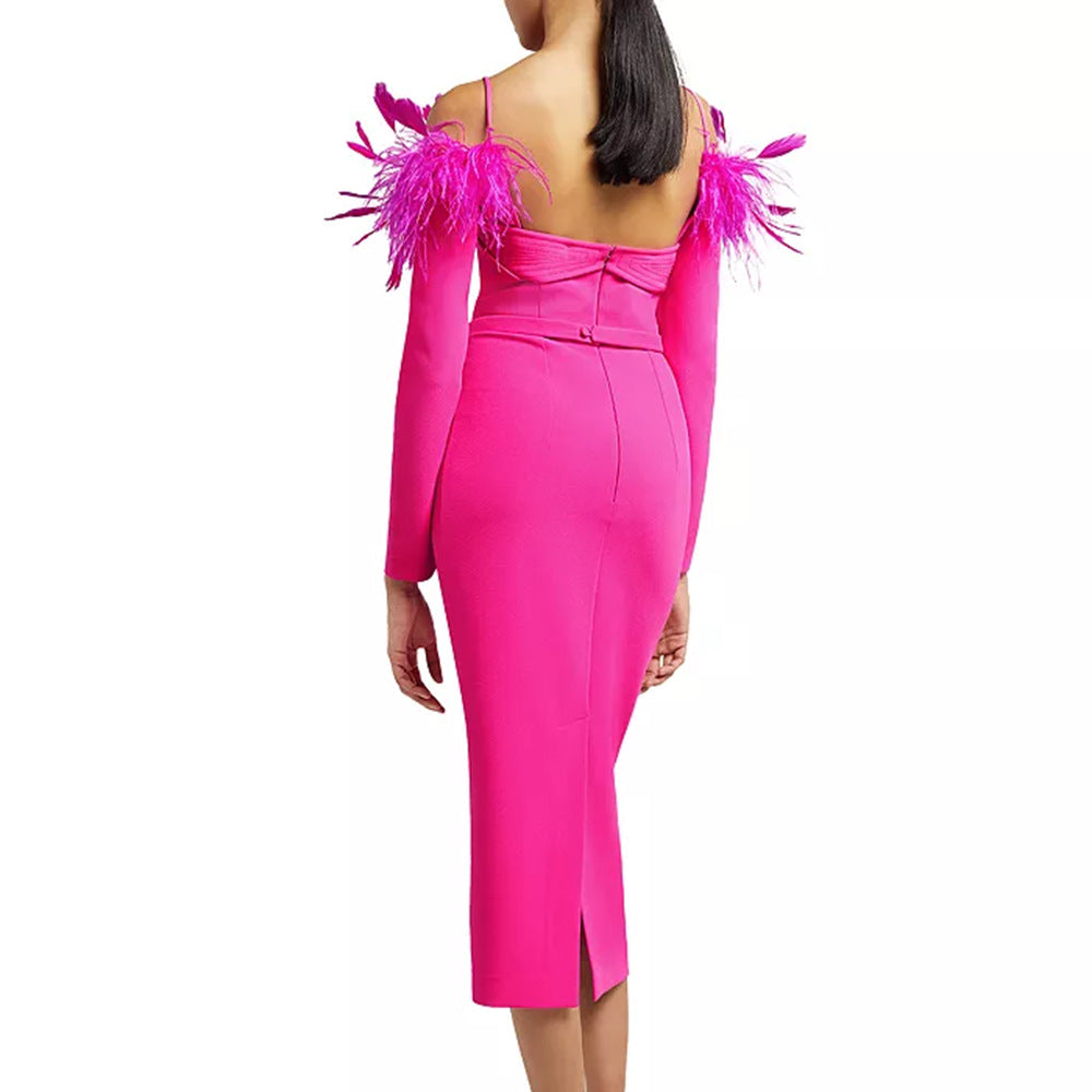 Sexy Feather Bandage Backless Formal Dress