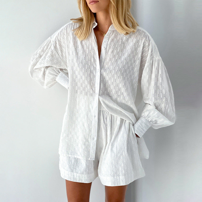 French Jacquard Cotton Puff Sleeve Casual Cool Pajamas