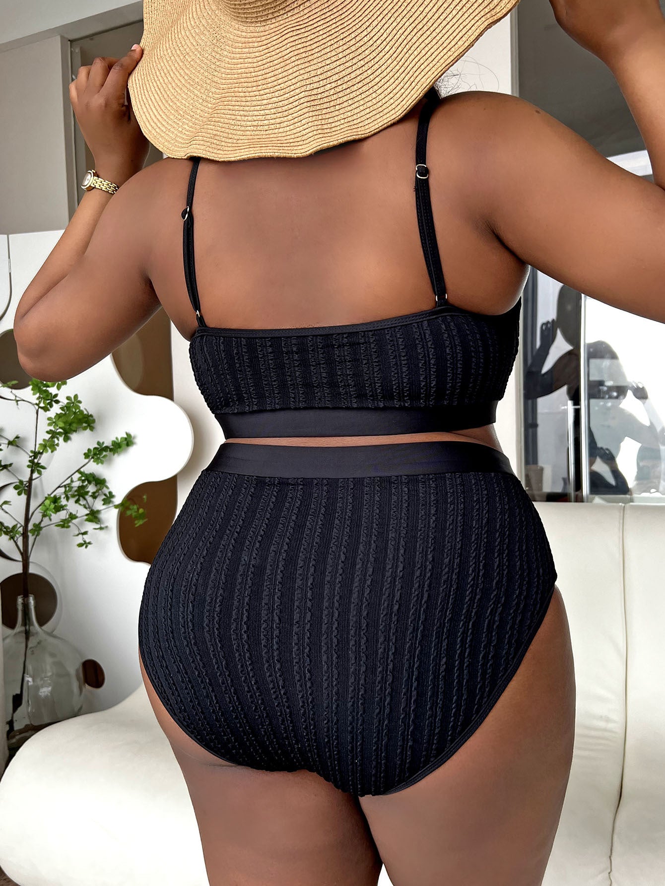 Plus Size Solid Color Sling Sexy Bikini Swimsuit