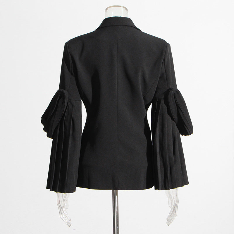 Niche Design Retro Stitching Ruffle Blazer Coat