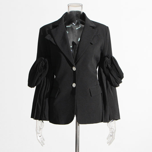 Niche Design Retro Stitching Ruffle Blazer Coat