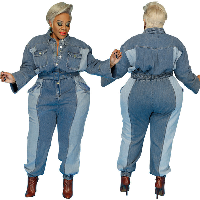 Denim Wash Color Casual Jumpsuit