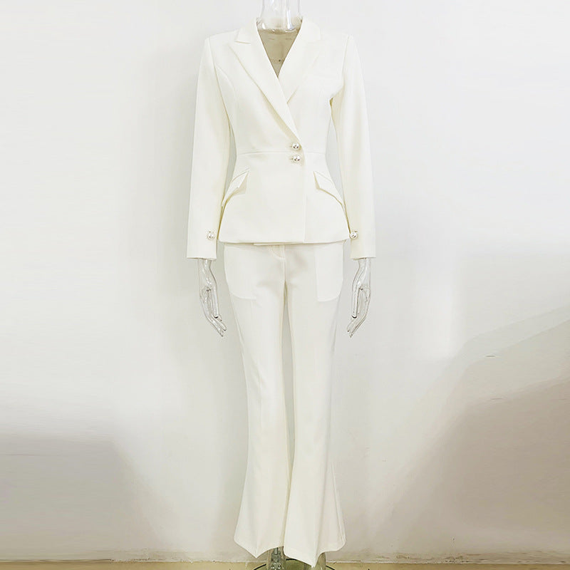 Pearl Button Slim Bootcut Pants Two Piece Suit