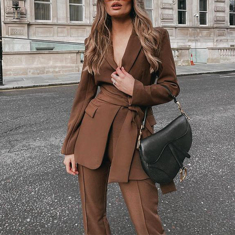 Autumn Belted Blazer Suit