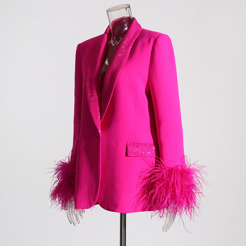 Classic Blazer Stitching Ostrich Feather Light Diamond