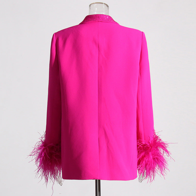 Classic Blazer Stitching Ostrich Feather Light Diamond