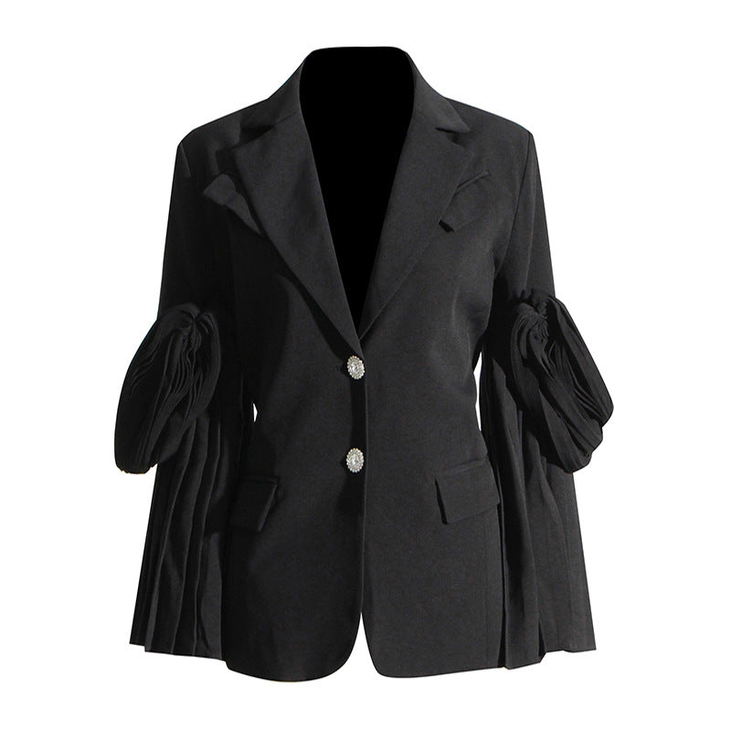 Niche Design Retro Stitching Ruffle Blazer Coat