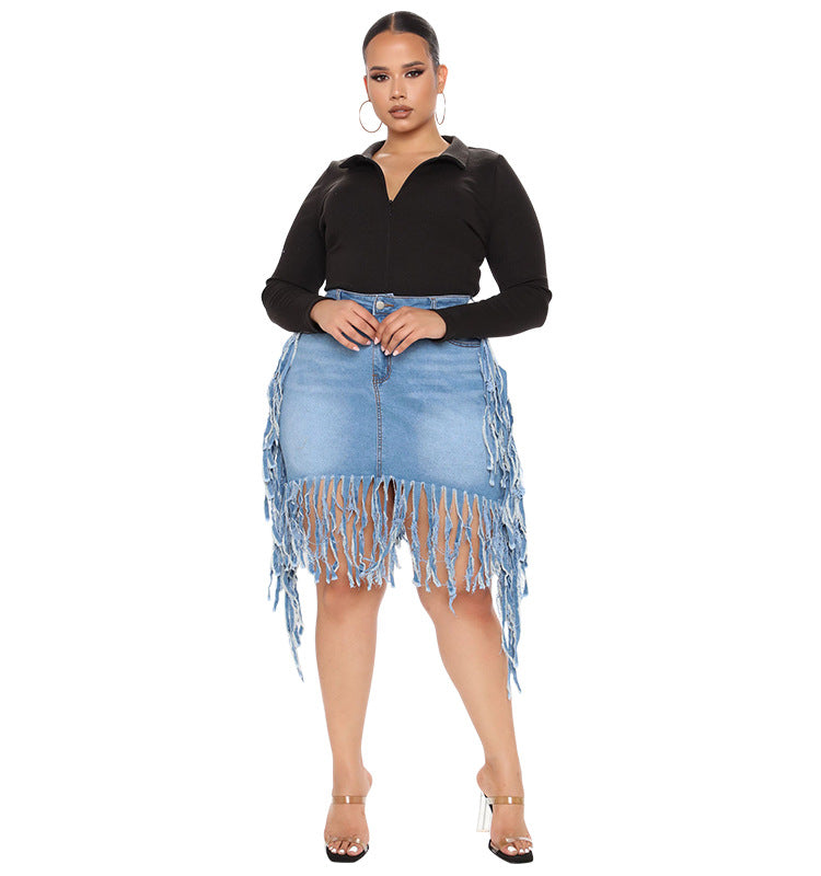 Denim Skirt with Tassel