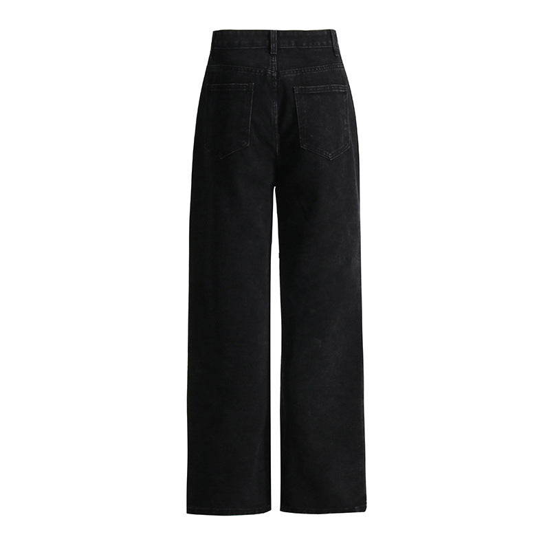 Hole Black Wide Leg Mop Jeans