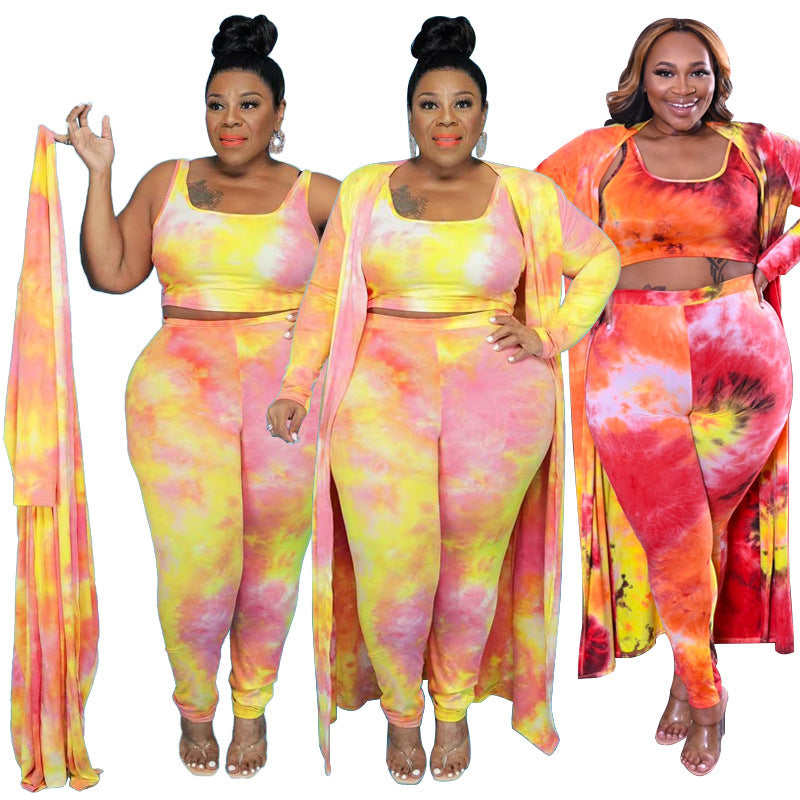 Plus Size Tie-Dye Casual Three-Piece Set