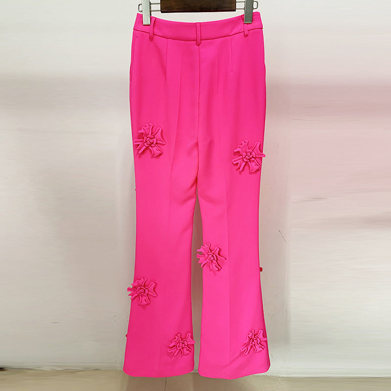 Stars Floral Decoration Bootcut 3D Rose Pants