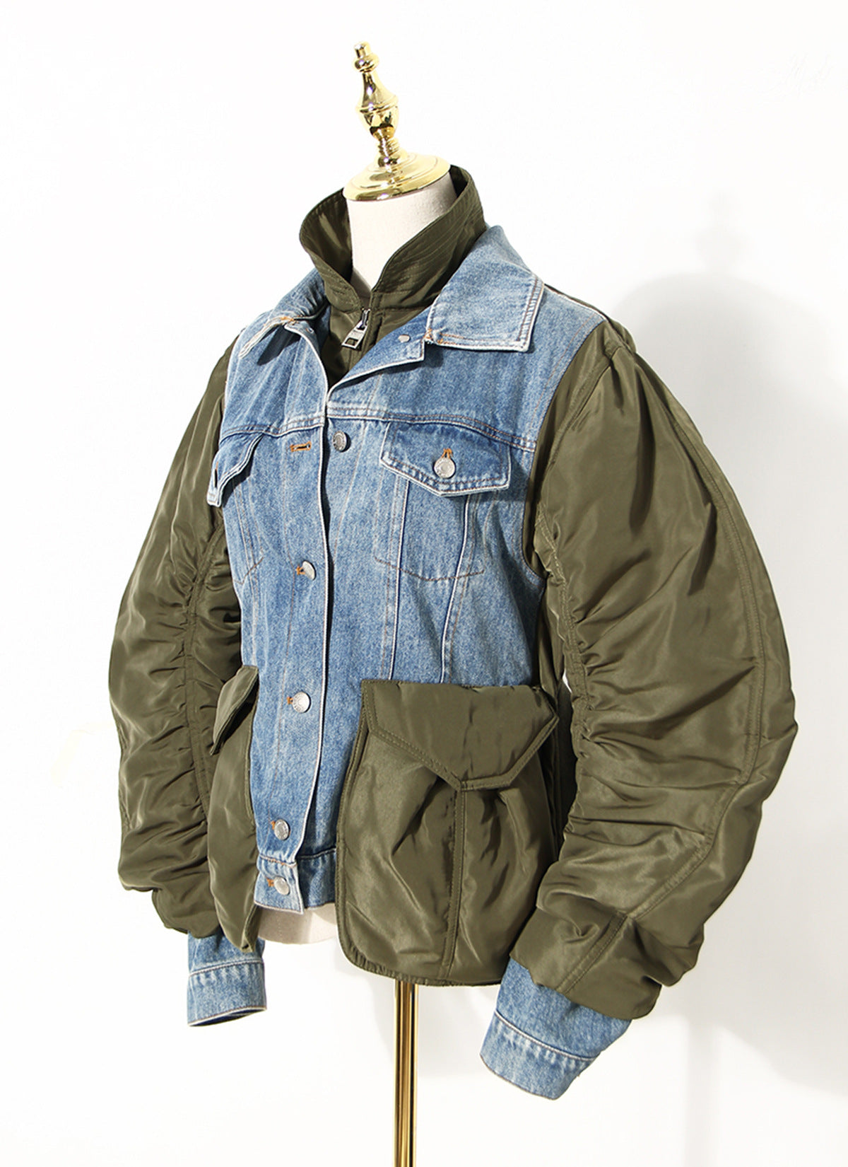 Autumn Winter Loose Color Matching Denim Cotton Jacket