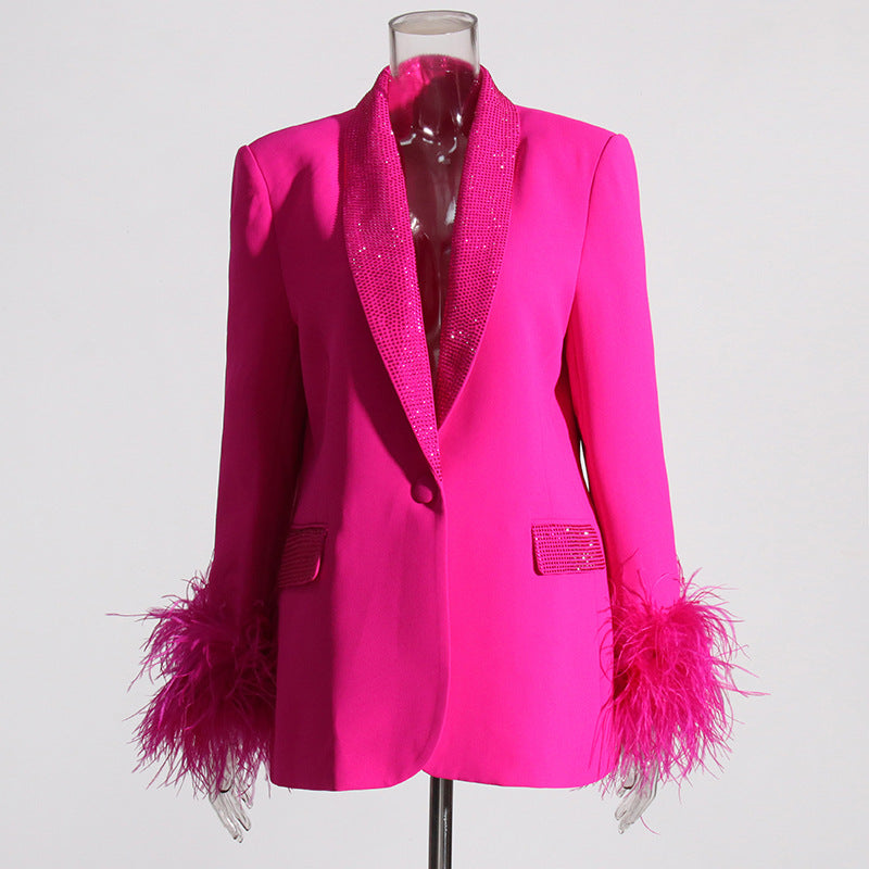 Classic Blazer Stitching Ostrich Feather Light Diamond