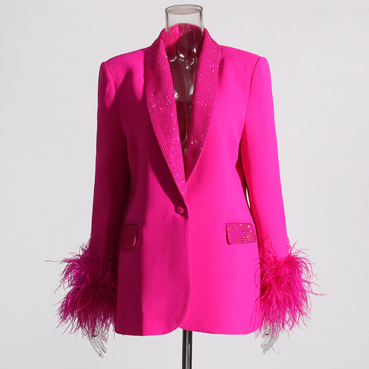 Classic Blazer Stitching Ostrich Feather Light Diamond