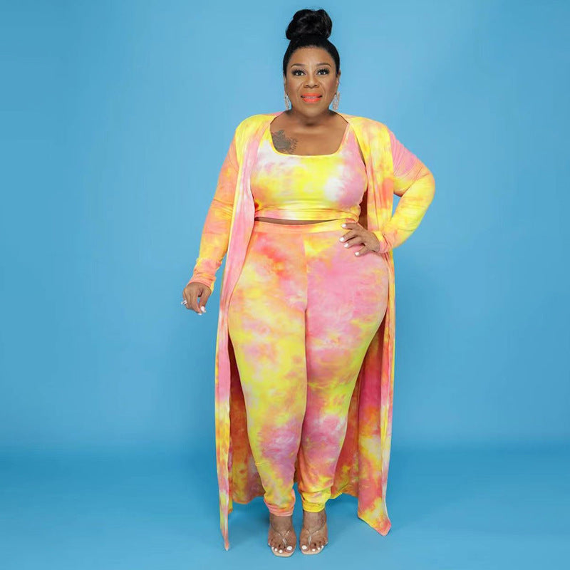 Plus Size Tie-Dye Casual Three-Piece Set