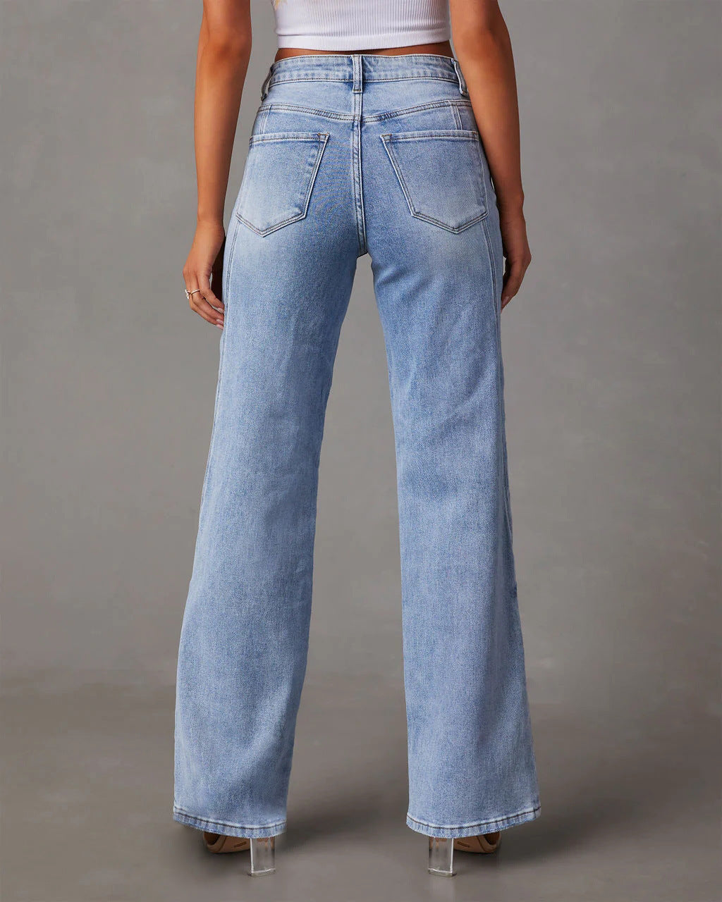 High Waist Loose Denim Holes Jeans