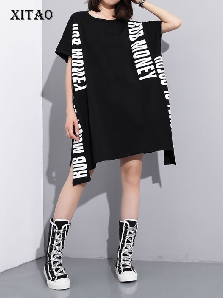 XITAO Europe Print Letter Street Style Dress