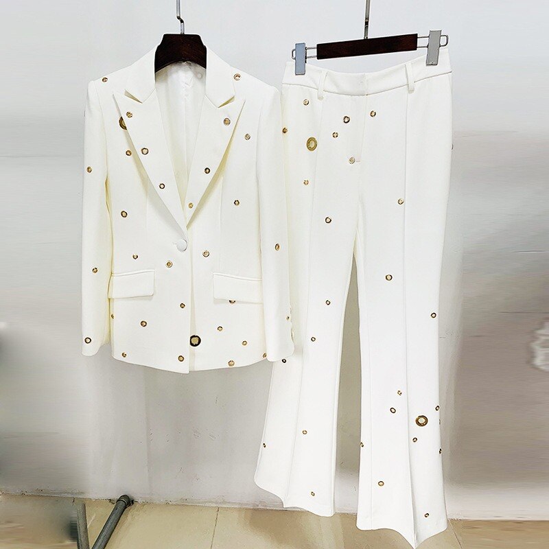 American Style Runway White and Black Pants Suit