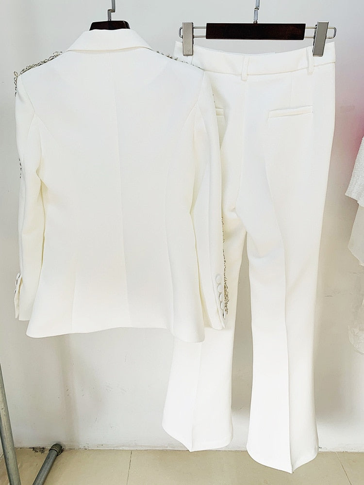 Elegant Women Beading White Suit